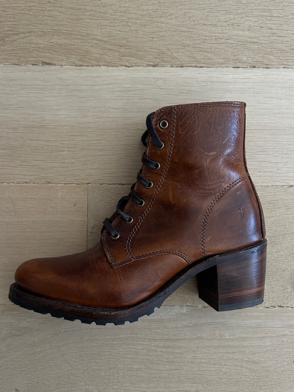Frye Sabrina 6G in Cognac Brown Leather Boots